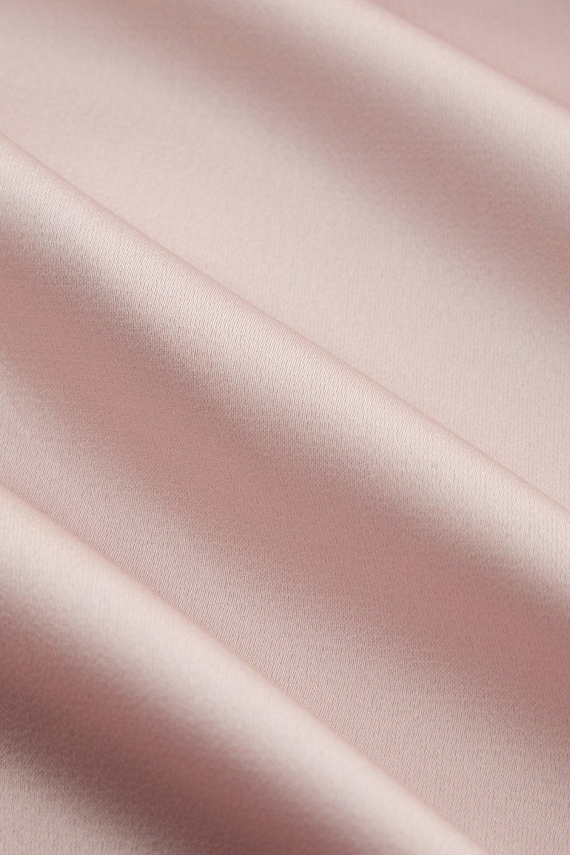 Pink - Sheath Cowl Neck Satin Pleated Formal Prom Dresses With Ruffles