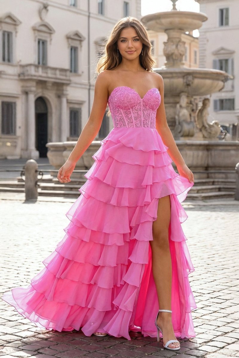 Royal Blue Chiffon Sweetheart Ruffle Tiered Long Prom Dress