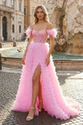 A Line Sweetheart Tiered Tulle Long Prom Dress With Slit