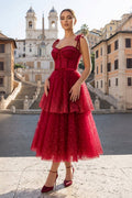 Tulle Dark Red Glitter Homecoming Dress