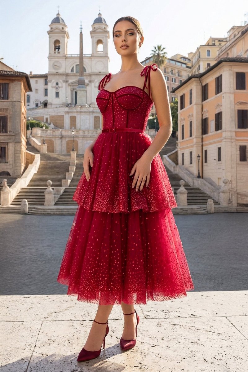 Tulle Dark Red Glitter Homecoming Dress